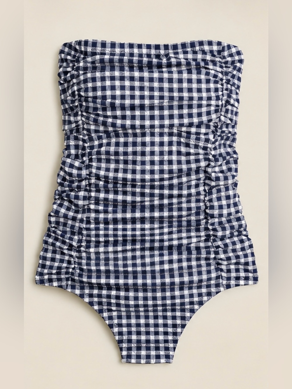 J. Crew Navy & White Gingham Strapless One-Piece Swimsuit